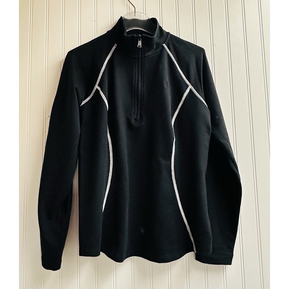 Lauren Ralph Lauren 1/4 Zip Sweater Women's L/G Black White Long Sleeves